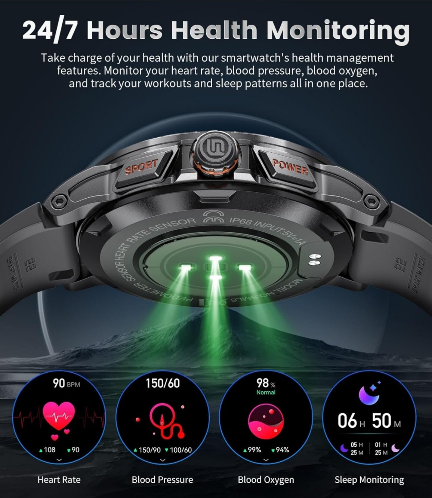 Smartwatch Herren mit Telefonfunktion,1.43 Zoll HD Voll Touchscreen Fitness Tracker Armbanduhr Herren Smartwatch mit Pulsmesser Schlafmonitor Schrittzähler,20 Sportmodi Smart Watch für iOS Android