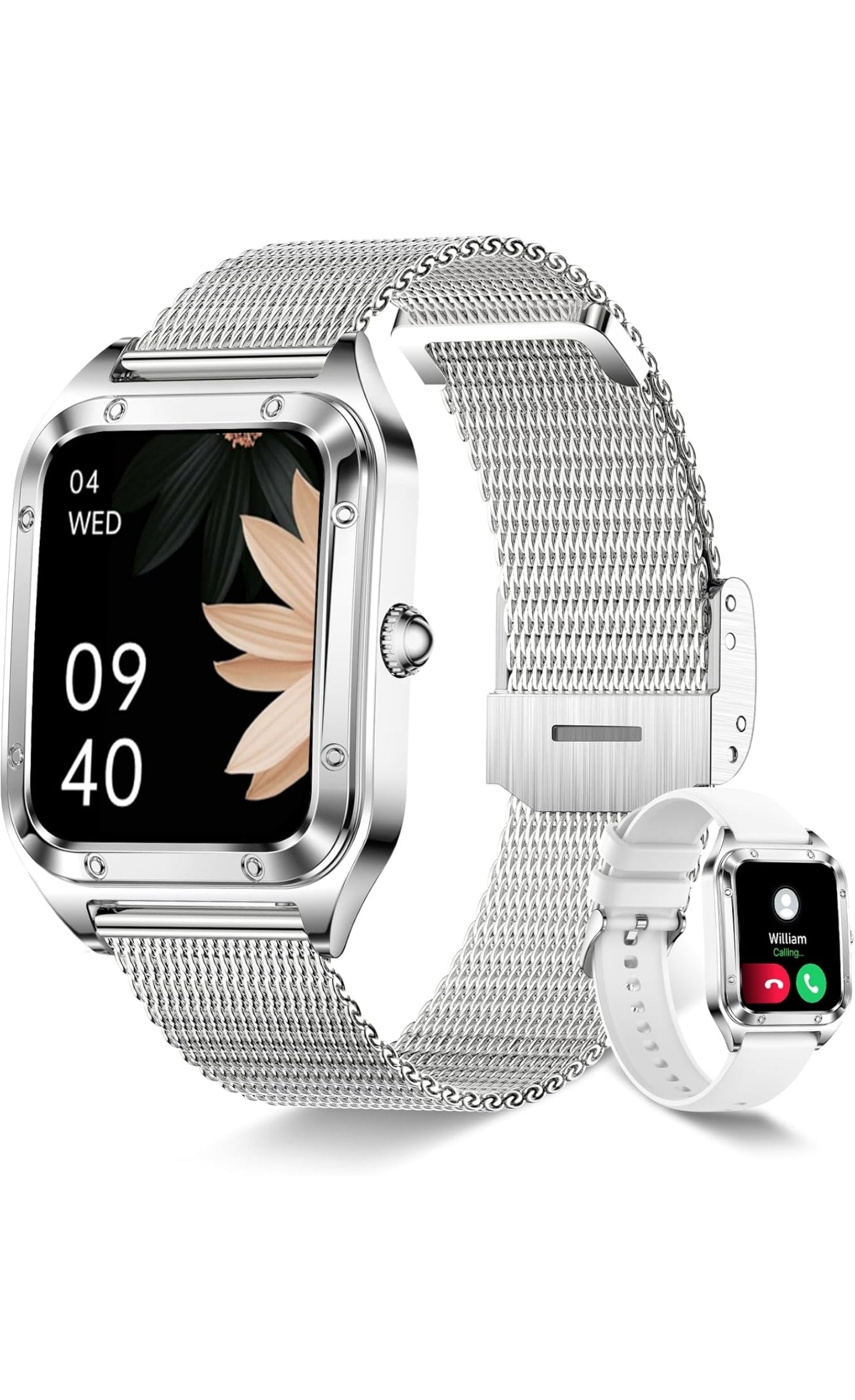 Betatree Damen Smartwatch, 1,6 Zoll Smartwatch mit Bluetooth-Anrufen, Fitness-Tracker mit 19 Sportmodi, Herzfrequenz, Schlafmonitor, Schrittzähler, wasserdichte Sportuhr für iOS Android Silver