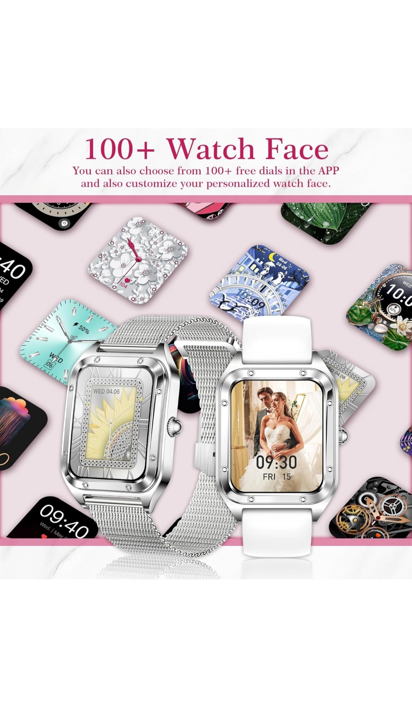 Betatree Damen Smartwatch, 1,6 Zoll Smartwatch mit Bluetooth-Anrufen, Fitness-Tracker mit 19 Sportmodi, Herzfrequenz, Schlafmonitor, Schrittzähler, wasserdichte Sportuhr für iOS Android Silver