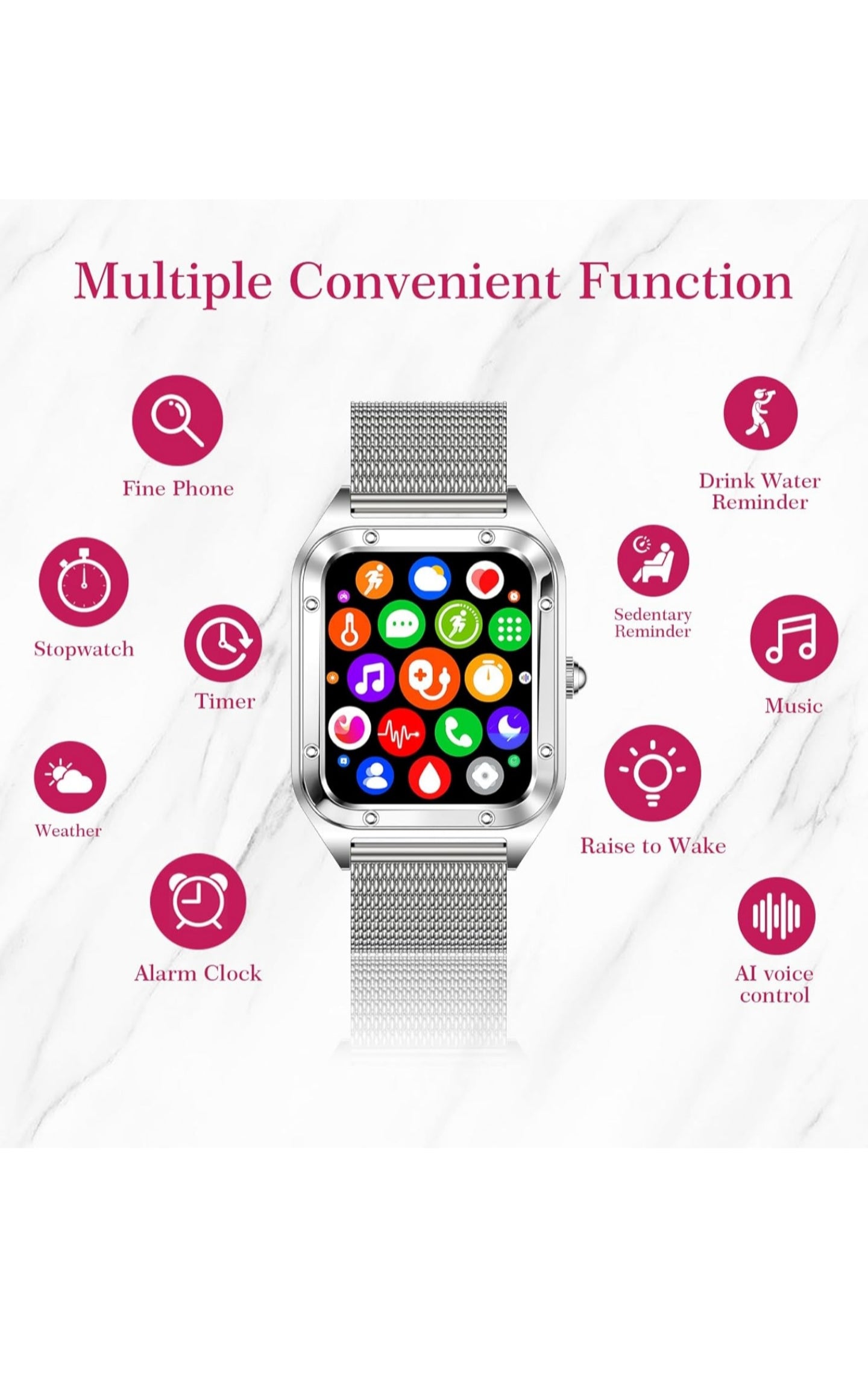 Betatree Damen Smartwatch, 1,6 Zoll Smartwatch mit Bluetooth-Anrufen, Fitness-Tracker mit 19 Sportmodi, Herzfrequenz, Schlafmonitor, Schrittzähler, wasserdichte Sportuhr für iOS Android Silver