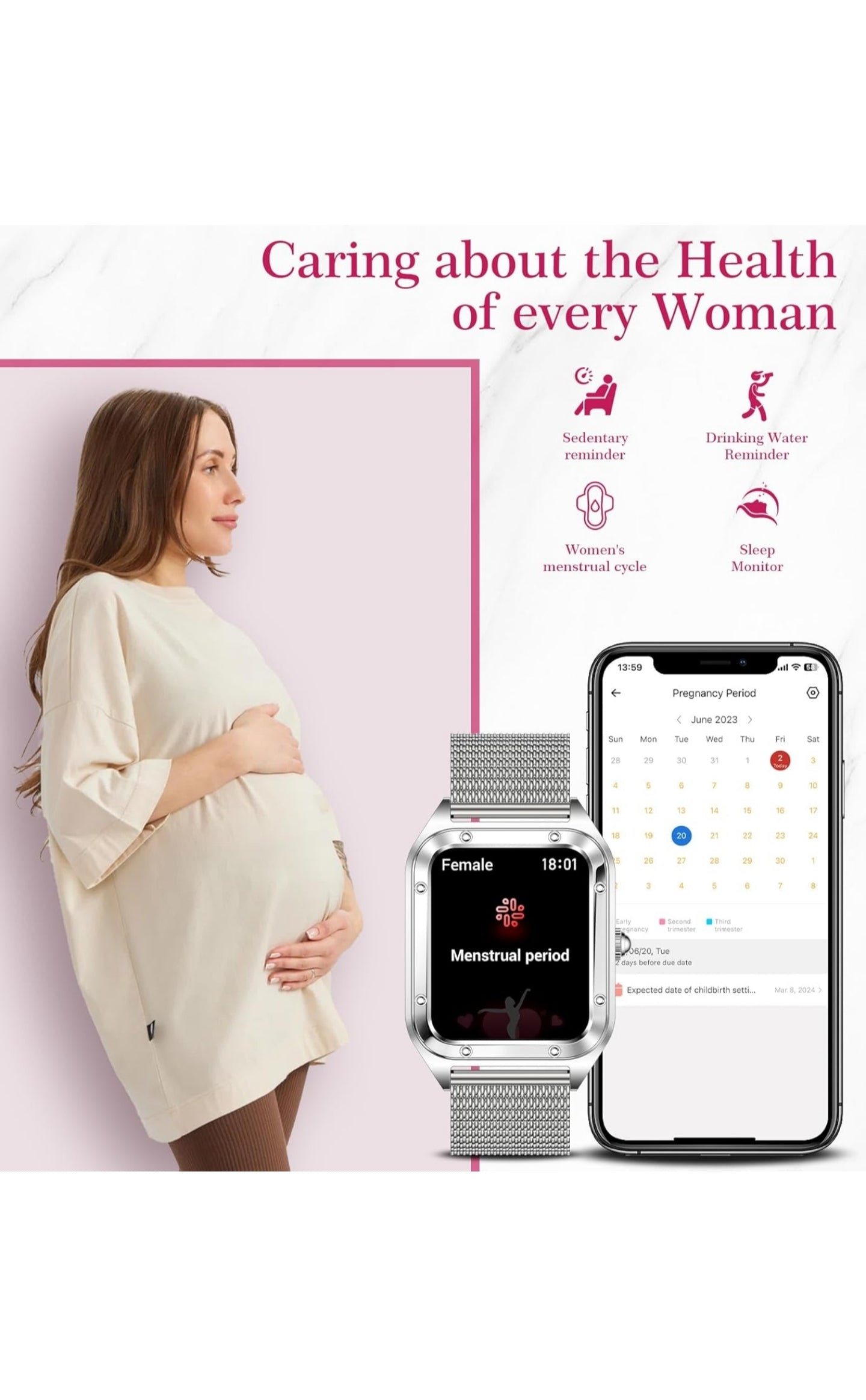 Betatree Damen Smartwatch, 1,6 Zoll Smartwatch mit Bluetooth-Anrufen, Fitness-Tracker mit 19 Sportmodi, Herzfrequenz, Schlafmonitor, Schrittzähler, wasserdichte Sportuhr für iOS Android Silver
