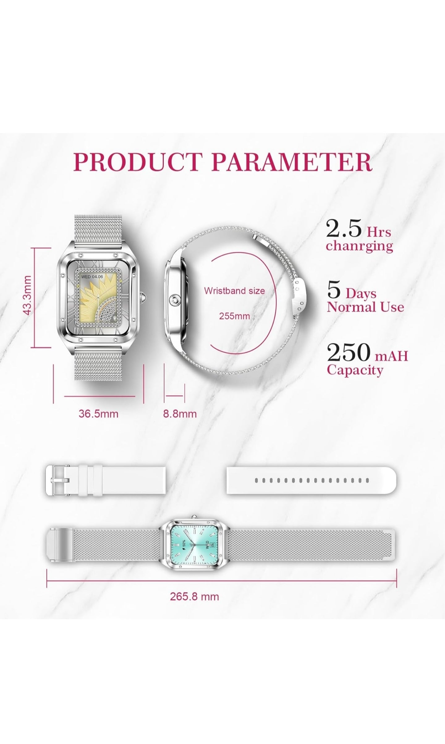 Betatree Damen Smartwatch, 1,6 Zoll Smartwatch mit Bluetooth-Anrufen, Fitness-Tracker mit 19 Sportmodi, Herzfrequenz, Schlafmonitor, Schrittzähler, wasserdichte Sportuhr für iOS Android Silver