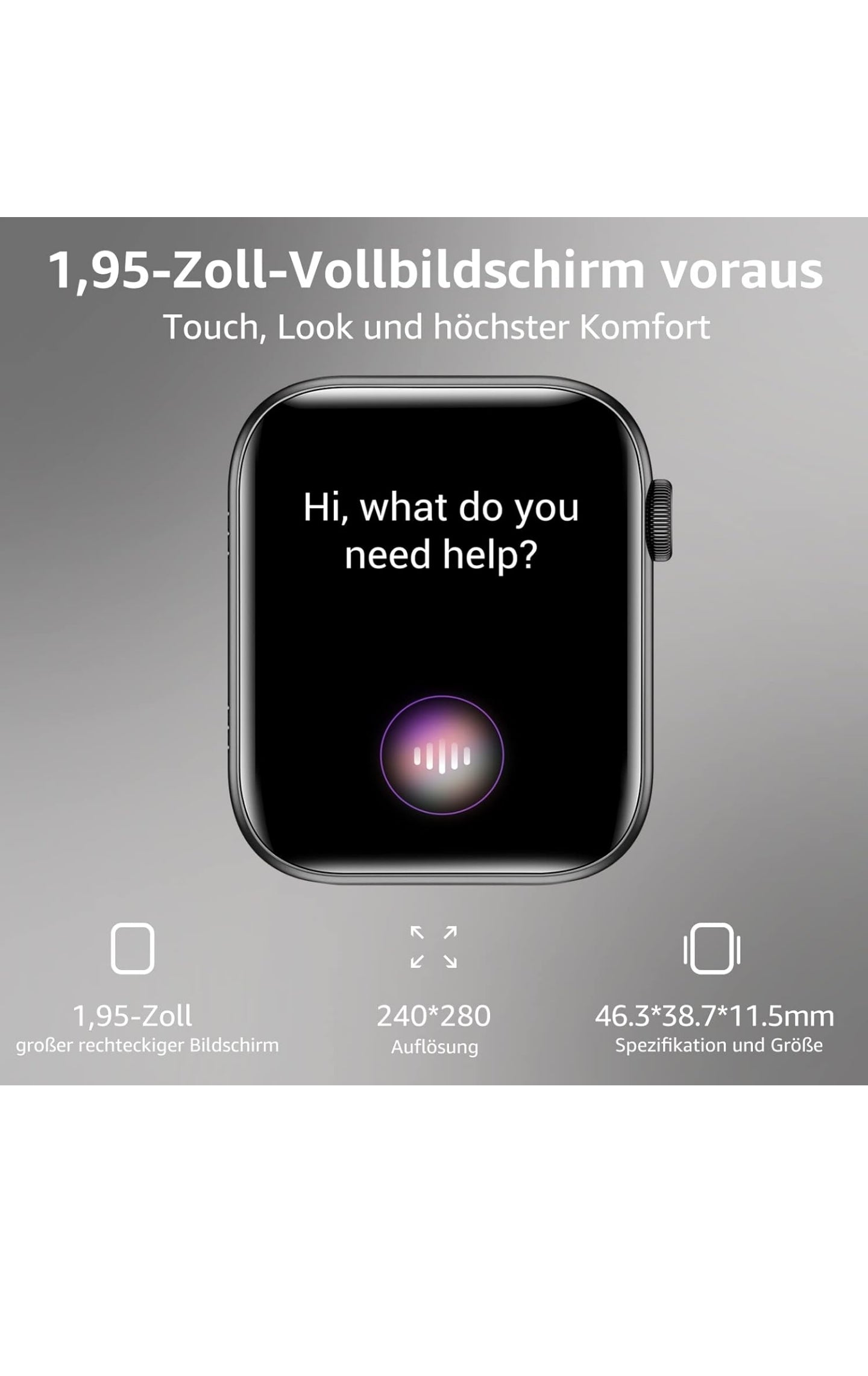 ASWEE Smartwatch Frauen Männer Kinder Fitness-Uhr mit 1,95 Zoll TFT Touchscreen Smart Watch, IP68 wasserdichte Fitness-Tracker mit Pedometer Herzfrequenzmesser Blutdruckmessgerät Stoppuhr für
