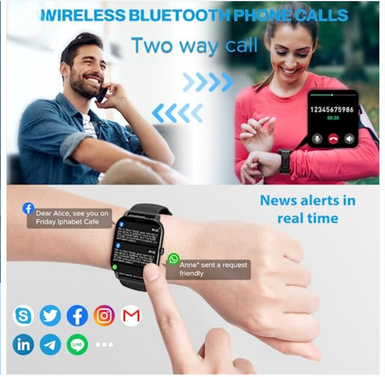 Aptkdoe Smartwatch Damen Herren mit Bluetooth Anrufe, 1.85 Zoll Voll Touch Screen Smart Watch, 112 Sportmodi Fitnessuhr, IP68 Wasserdicht Sportuhr mit Schrittzähler Schlafmonitor für iOS und Android