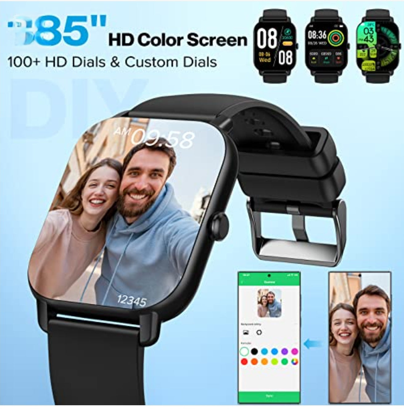 Aptkdoe Smartwatch Damen Herren mit Bluetooth Anrufe, 1.85 Zoll Voll Touch Screen Smart Watch, 112 Sportmodi Fitnessuhr, IP68 Wasserdicht Sportuhr mit Schrittzähler Schlafmonitor für iOS und Android