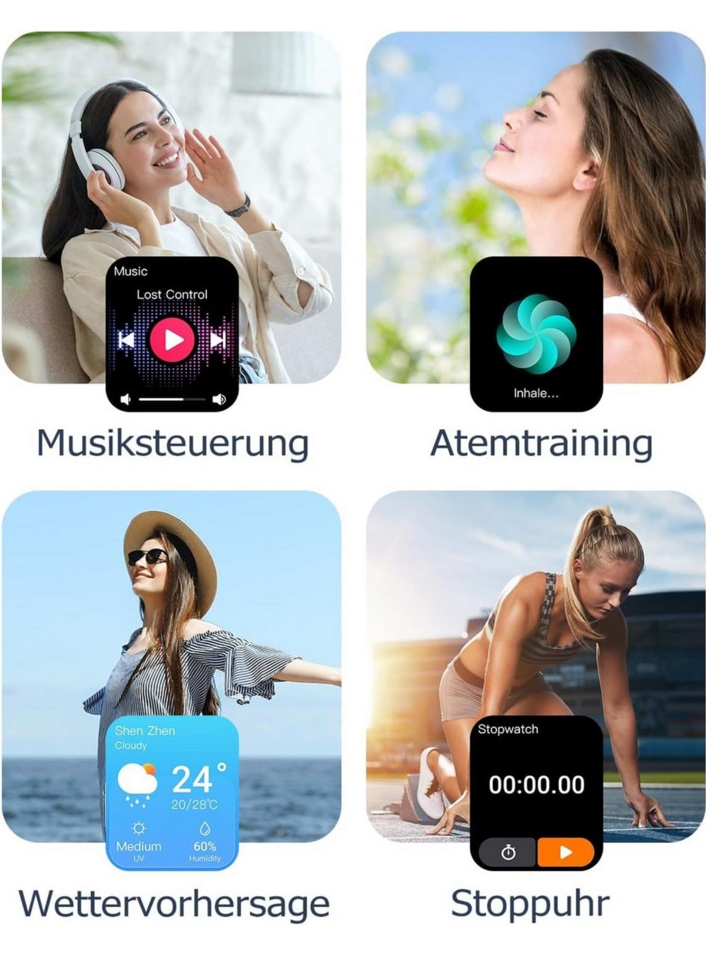 GRV
für Damen Herren mit Telefonfunktion Multi Trainingsmodi Smartwatch
mit Herzfrequenzmessung,SpO2,Schrittzähler,Schlafmonitor
Android/iOS
Betriebssystem