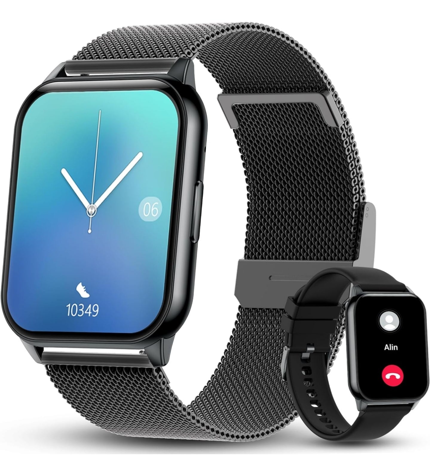 ANMI-Smartwatch für Herren und Damen mit Bluetooth-Anruf, 1,96 Zoll große Sport-Smartwatch mit Herzfrequenzmesser/Blutdruck/SpO2/Schrittzähler/Ton, Smartwatch für Android iOS