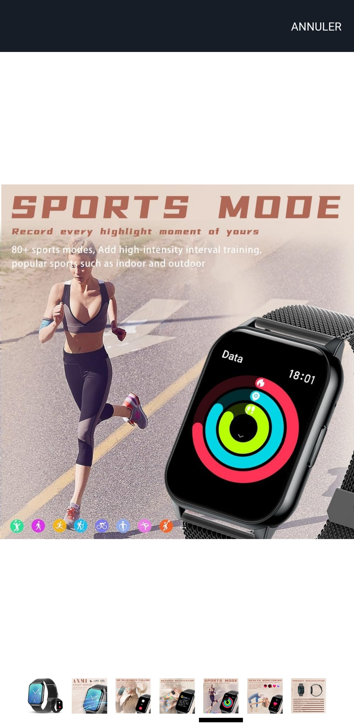ANMI-Smartwatch für Herren und Damen mit Bluetooth-Anruf, 1,96 Zoll große Sport-Smartwatch mit Herzfrequenzmesser/Blutdruck/SpO2/Schrittzähler/Ton, Smartwatch für Android iOS