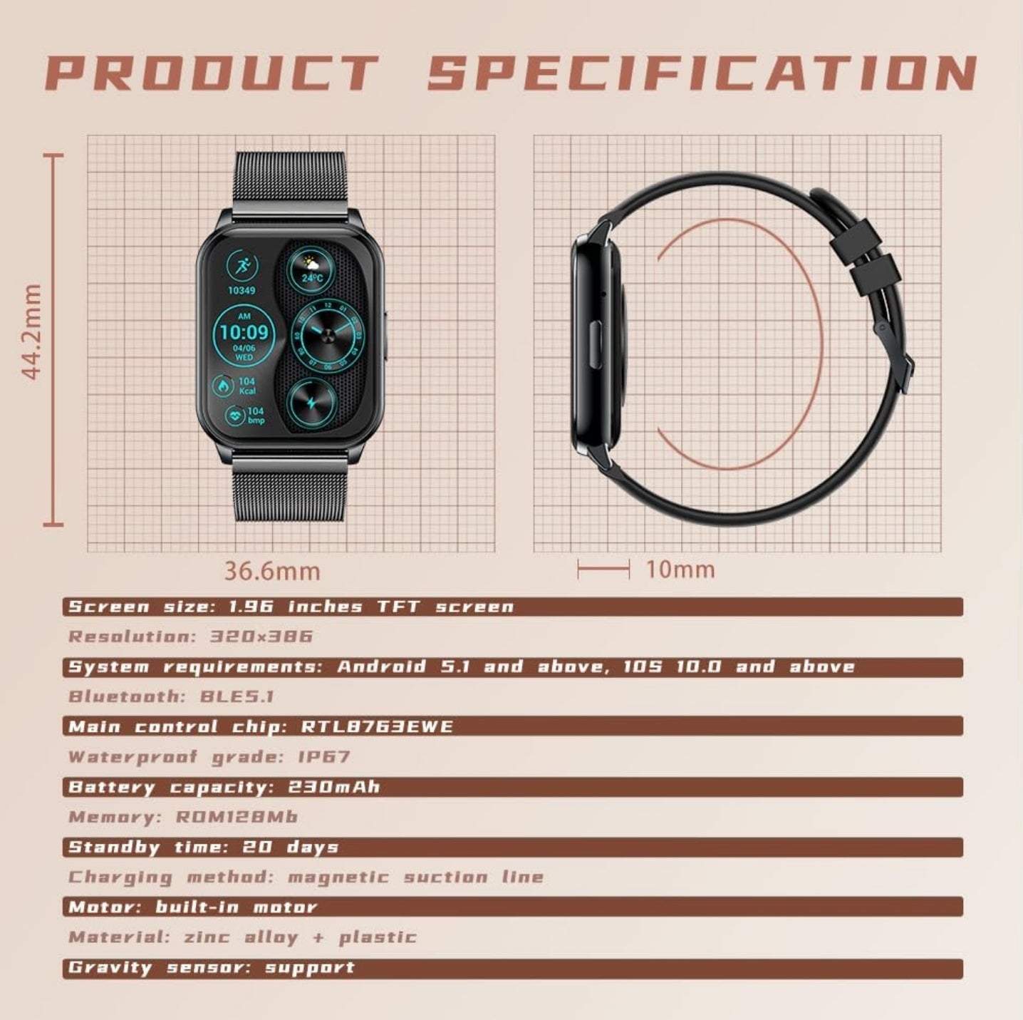 ANMI-Smartwatch für Herren und Damen mit Bluetooth-Anruf, 1,96 Zoll große Sport-Smartwatch mit Herzfrequenzmesser/Blutdruck/SpO2/Schrittzähler/Ton, Smartwatch für Android iOS