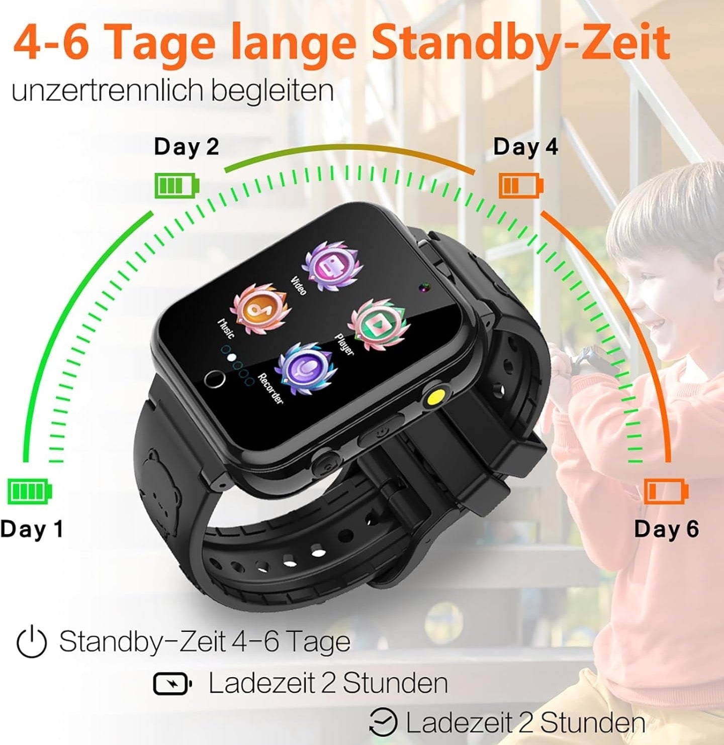 Pthtechus Kinder Smartwatch 24 Spiel Schritte 2 HD Kamera Mode Kinder Smartwatch 3-14 Gutes Geschenk für Kinder Mädchen und Jungen (schwarz)…