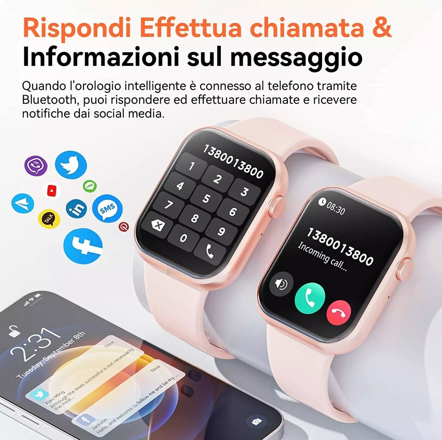 2023 Smartwatch Uomo Donna, 1,85'' Schermo Orologio Smartwatch Con Chiamata Bluetooth